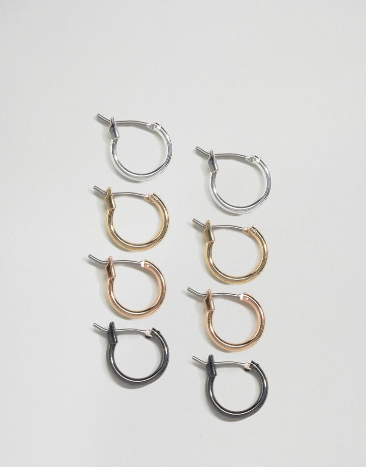 Asos Pack Of 4 Mixed Metal 9mm Hoop Earrings - Multi