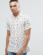 Jack & Jones Premium Short Sleeve Shirt With All Over Feather Print - Off White