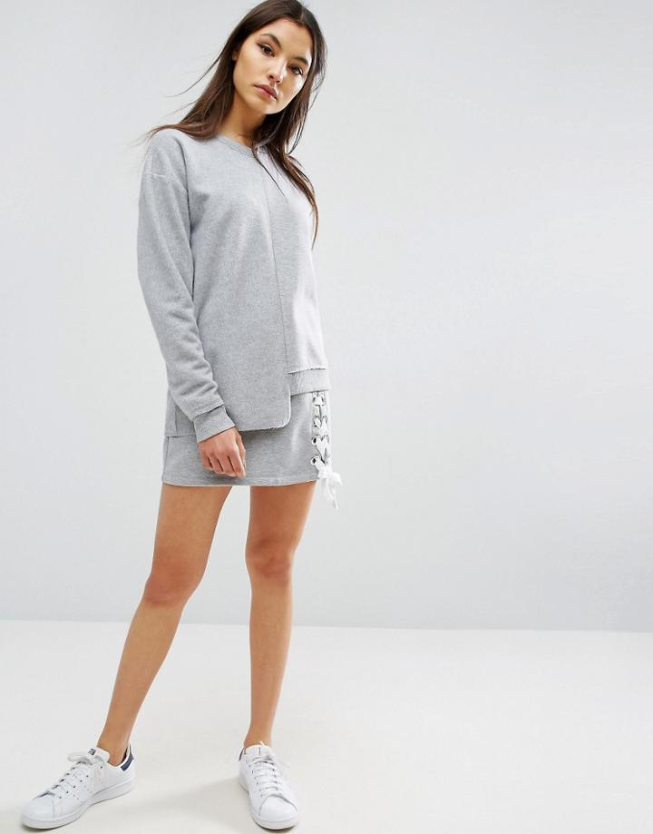 Asos Mini Sweat Skirt With Lace Up Detail - Gray
