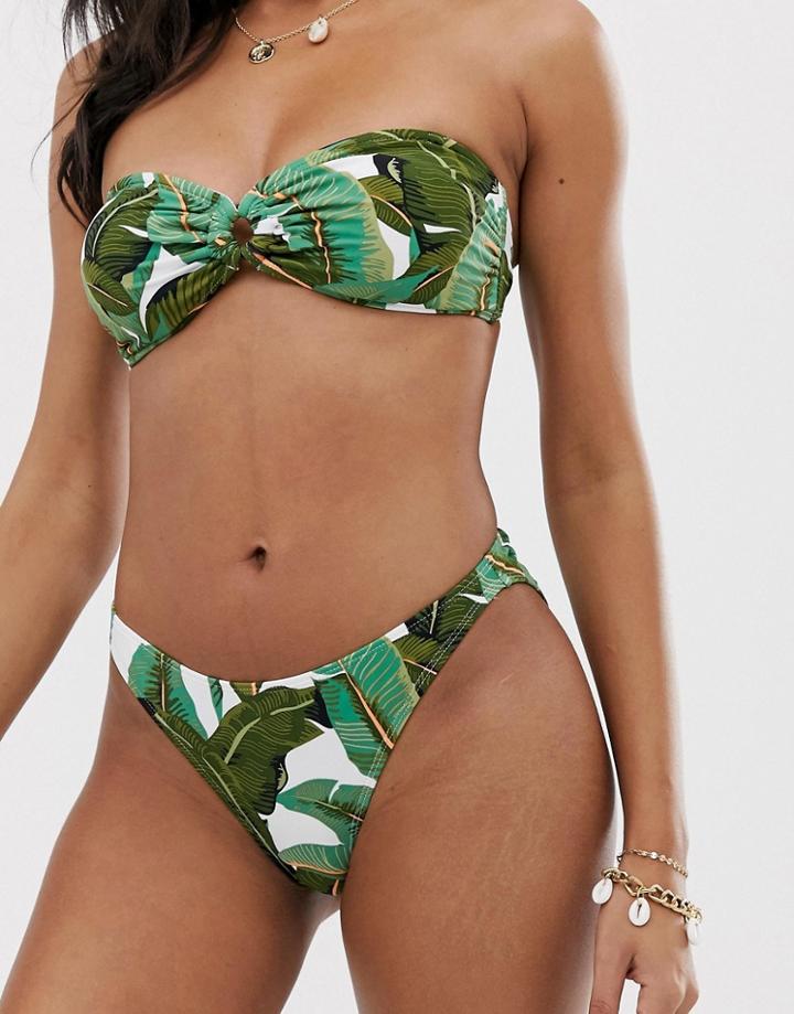 Vero Moda Palm Print High Leg Bikini Bottoms - White
