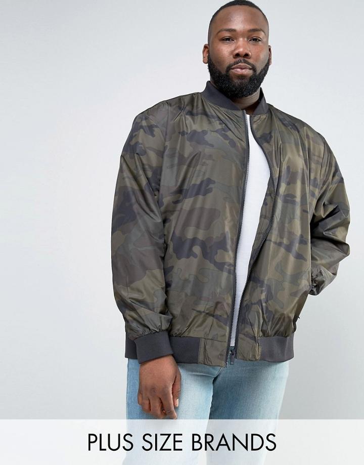 Jacamo Plus Bomber Jacket With Camo Print In Khaki - Green