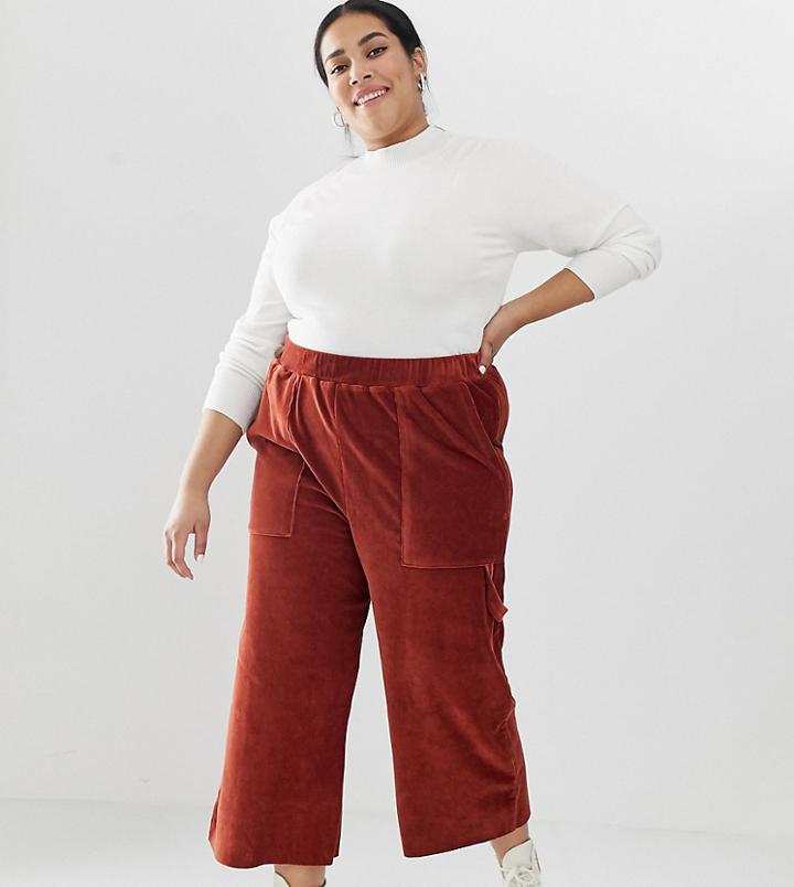 Asos Design Curve Jersey Cord Utility Pants-brown