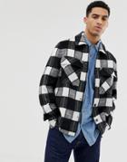 Asos Design Unlined Wool Mix Jacket In Black And White Check - Black