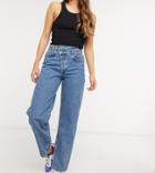 Collusion X014 Dad Jeans With Stepped Waistband In Vintage Wash-blue