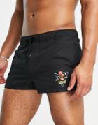 Asos Design Swim Shorts With Palm Tree Placement Print In Super Short Length In Black