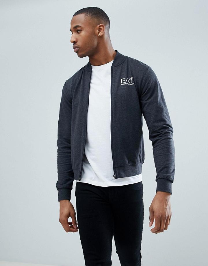 Ea7 Zip Through Bomber Logo Sweat In Dark Gray - Gray