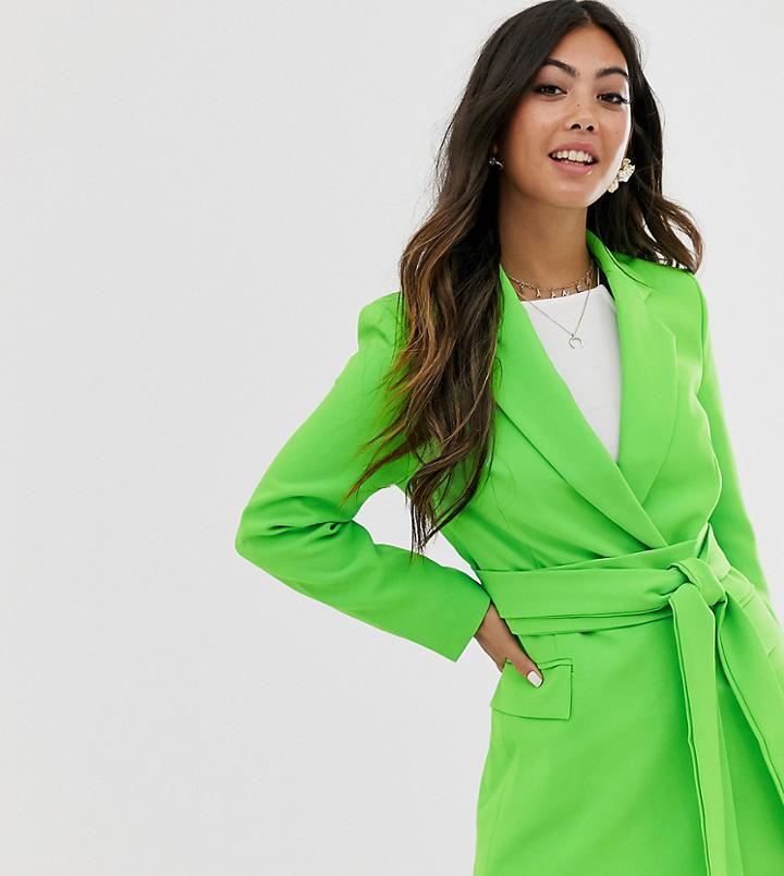 Asos Design Petite Wrap Belted Suit Blazer In Pop Green