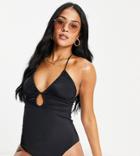 Asos Design Tall Recycled Ruched Keyhole Front Swimsuit In Black