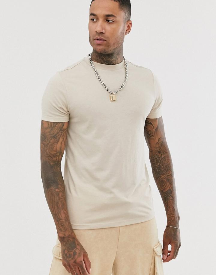 Asos Design T-shirt With Crew Neck In Beige Marl - Beige