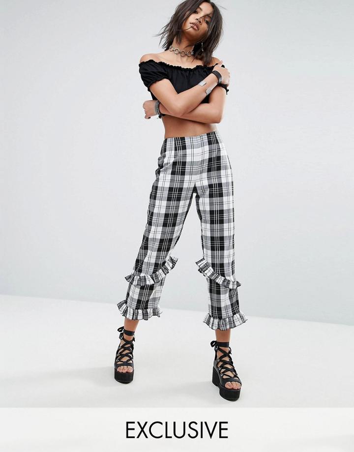 Milk It Vintage Check Pants With Frill - Black