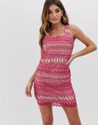 Love Triangle Stripe Detail Lace Midi Dress-pink