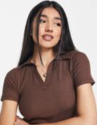 Stradivarius Cropped Polo T-shirt In Chocolate-brown