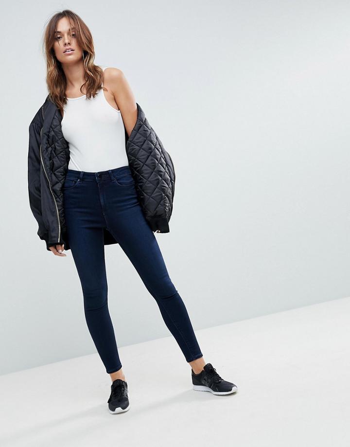 Asos Ridley High Waist Skinny Jeans In Vivienne Blue Black Wash - Blue