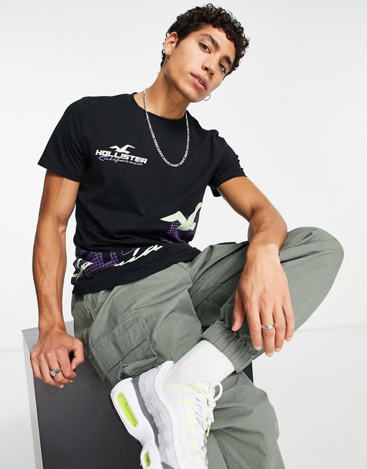 Hollister Random Print Logo T-shirt In Black