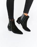 Eeight Stud Glitter Suede Point Ankle Boots - Black