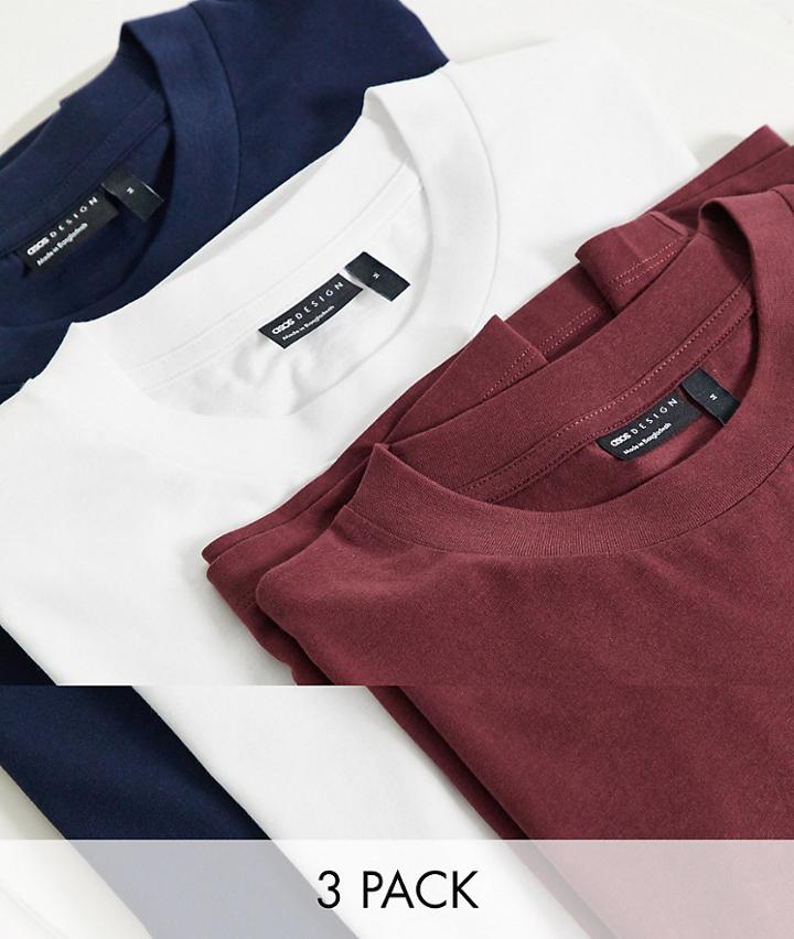 Asos Design 3 Pack Organic Relaxed T-shirt With Crew Neck Save-multi
