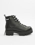 Asos Design Premium Rivalry Leather Chunky Lace Up Ankle Boots - Black
