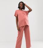Asos Design Maternity Button Shirt And Pants Set-pink