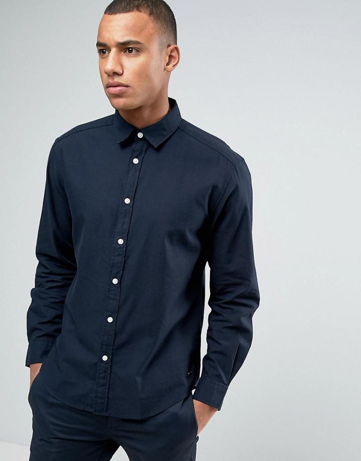Esprit Regular Fit Long Sleeve Shirt In Cotton Twill - Navy