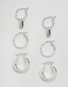 Asos Pack Of 3 Hoop Charm Earrings - Silver