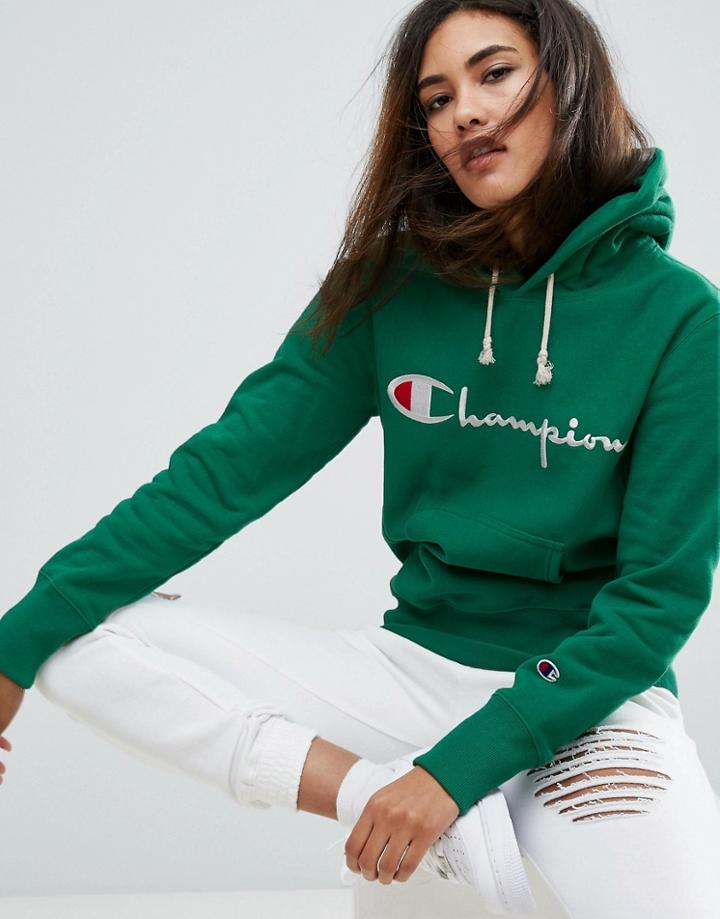 Champion Oversized Boyfriend Hoodie With Script Logo - Green