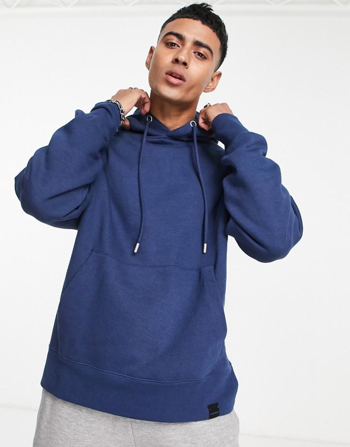 Pull & Bear Basic Hoodie In Dark Blue