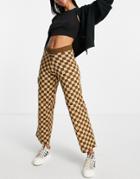Daisy Street Relaxed Wide Leg Pants In Brown Checkerboard Knit - Part Of A Set