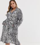 Prettylittlething Plus Trench Coat In Snake - Multi