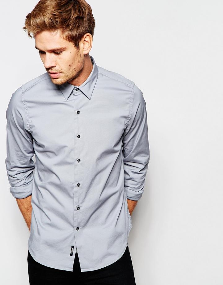 Replay Shirt Stretch Slim Fit In Gray - Gray Blue