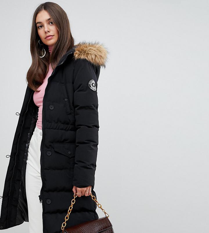 Brave Soul Tall Whitehorse Padded Parka Coat - Black