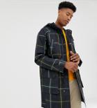 Asos Design Tall Parka Jacket With Wax Finished Fabric In Green Check - Green