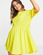 Asos Design Oversized Mini Smock Dress With Dropped Waist In Yellow