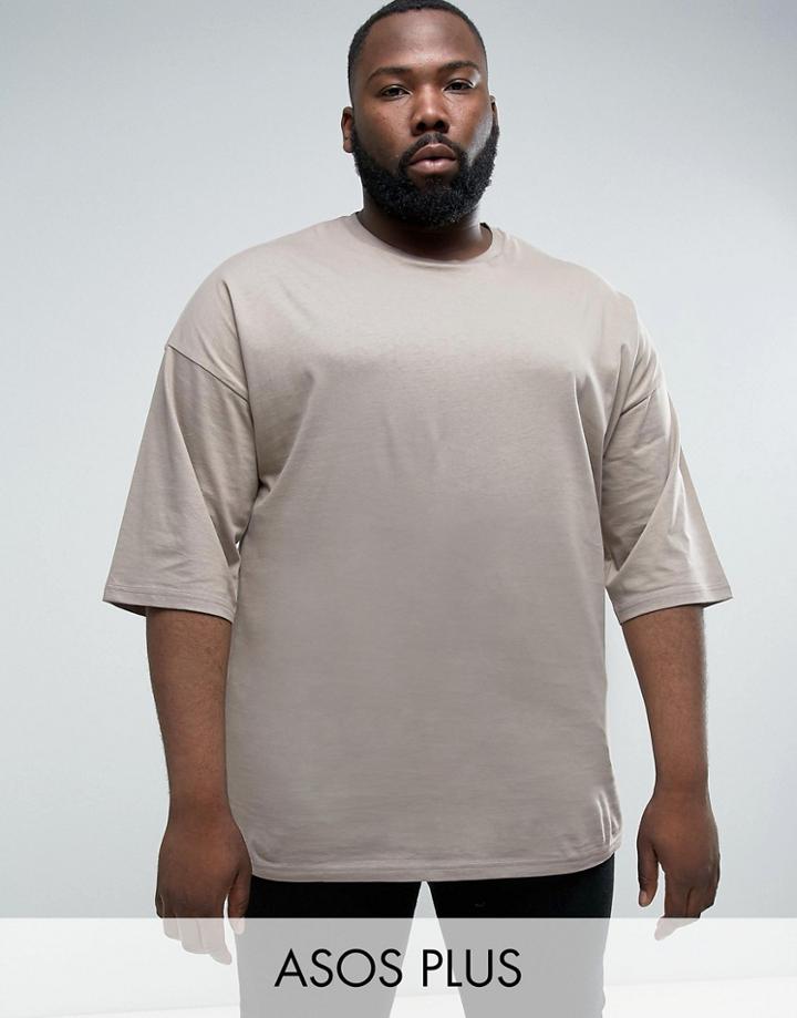 Asos Plus Oversized T-shirt In Gray - Brown