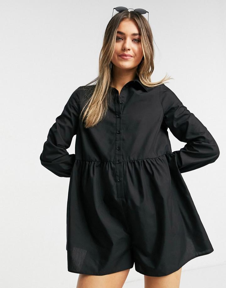 Asos Design Shirt Smock Romper In Black