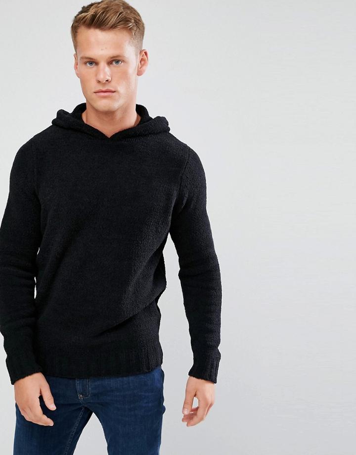D-struct Knitted Chenille Hooded Sweater - Black