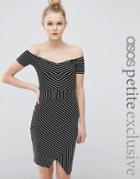 Asos Petite Bardot Asymmetric Bodycon Dress In Stripe - Mono