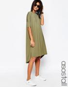 Asos Tall Oversize T-shirt Dress With Curved Hem - Khaki