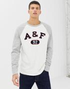 Abercrombie & Fitch Logo Applique Baseball Sweatshirt In White/gray - White