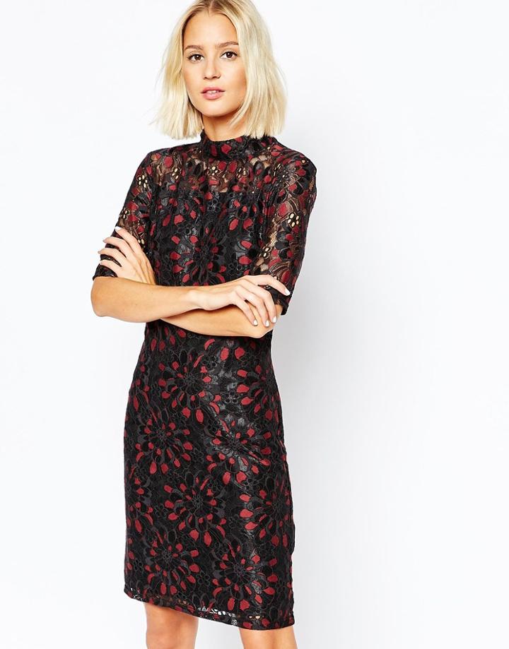 Selected Lisa Lace Mini Dress - Black And Tawny