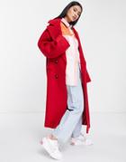 Asos Design Oversized Brushed Coat In Red