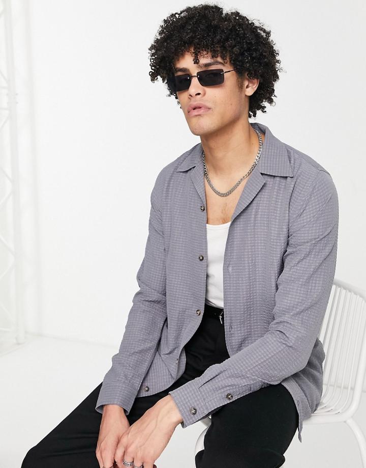 Bolongaro Trevor Plain Seersucker Shirt In Gray-navy