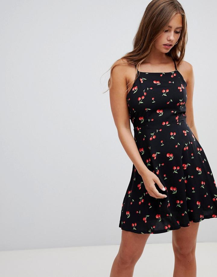 Gilli Floral Skater Dress With Open Back - Black