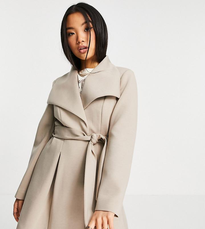 Asos Design Petite Scuba Skater Coat In Camel-neutral
