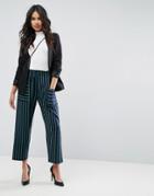 Asos Relaxed Pants In Stripe With Pocket Detail - Navy