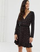 Oasis Wrap Dress With Sheered Waist In Heart Print - Black
