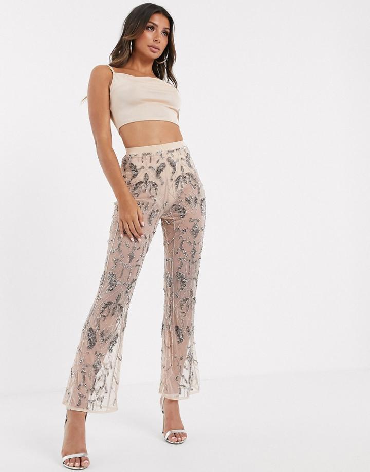 Asos Design Embellished Flare Pants-cream