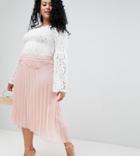 Asos Design Curve Dobby Pleated High Low Midi Skirt With Pintuck Detail - Pink