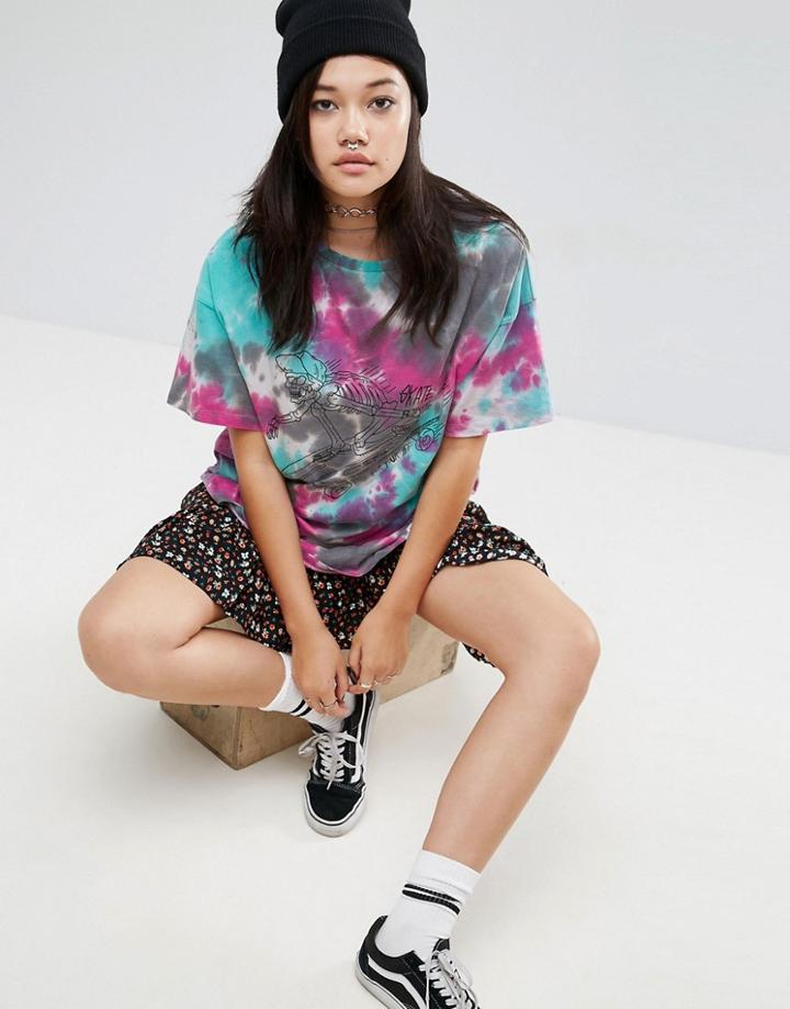 Asos T-shirt In Super Oversized Fit With Tie Dye And Skating Skeleton Print - Multi