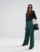 Asos The Wide Leg Pant With Pleat Detail - Green