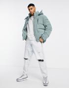 River Island Patch Pocket Puffer Coat In Green